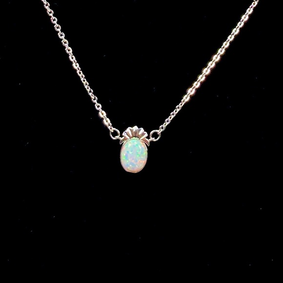 🆕 Pineapple Created Opal Dainty Necklace Silver Tone NWT - Picture 1 of 14